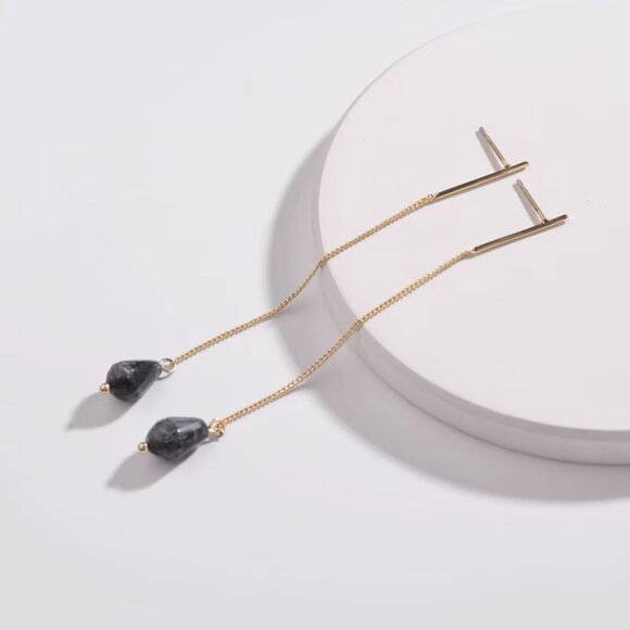 Summer Clearance! Elegant Labradorite Natural Stone Threader Earring Coastal Lux - Picture 1 of 1